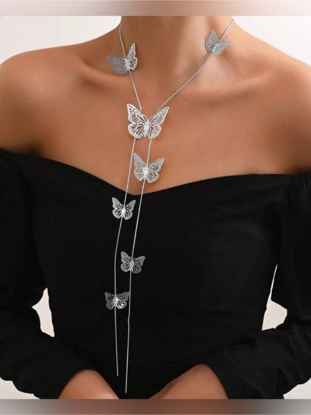 Silver Butterfly  y shape Lariat Necklace A2065